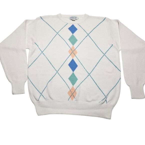 Vintage Sansabelt Golf Sweater Cotton Men's Large Pullover Abstract Preppy - Picture 1 of 6